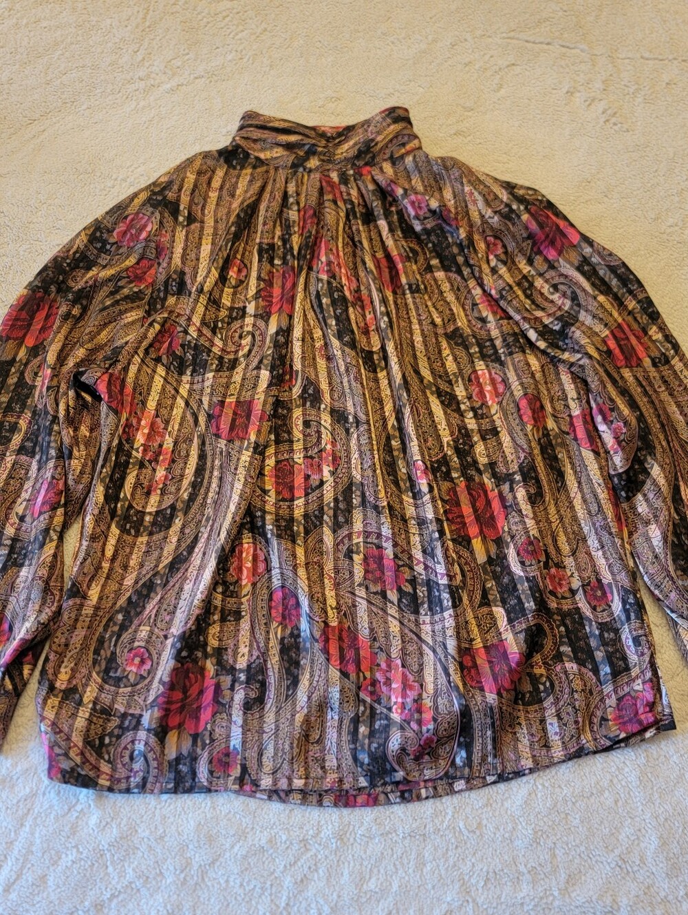 Vintage 80s Hastings & Smith Sheer Secretary Blouse | Paisley Floral Pleated